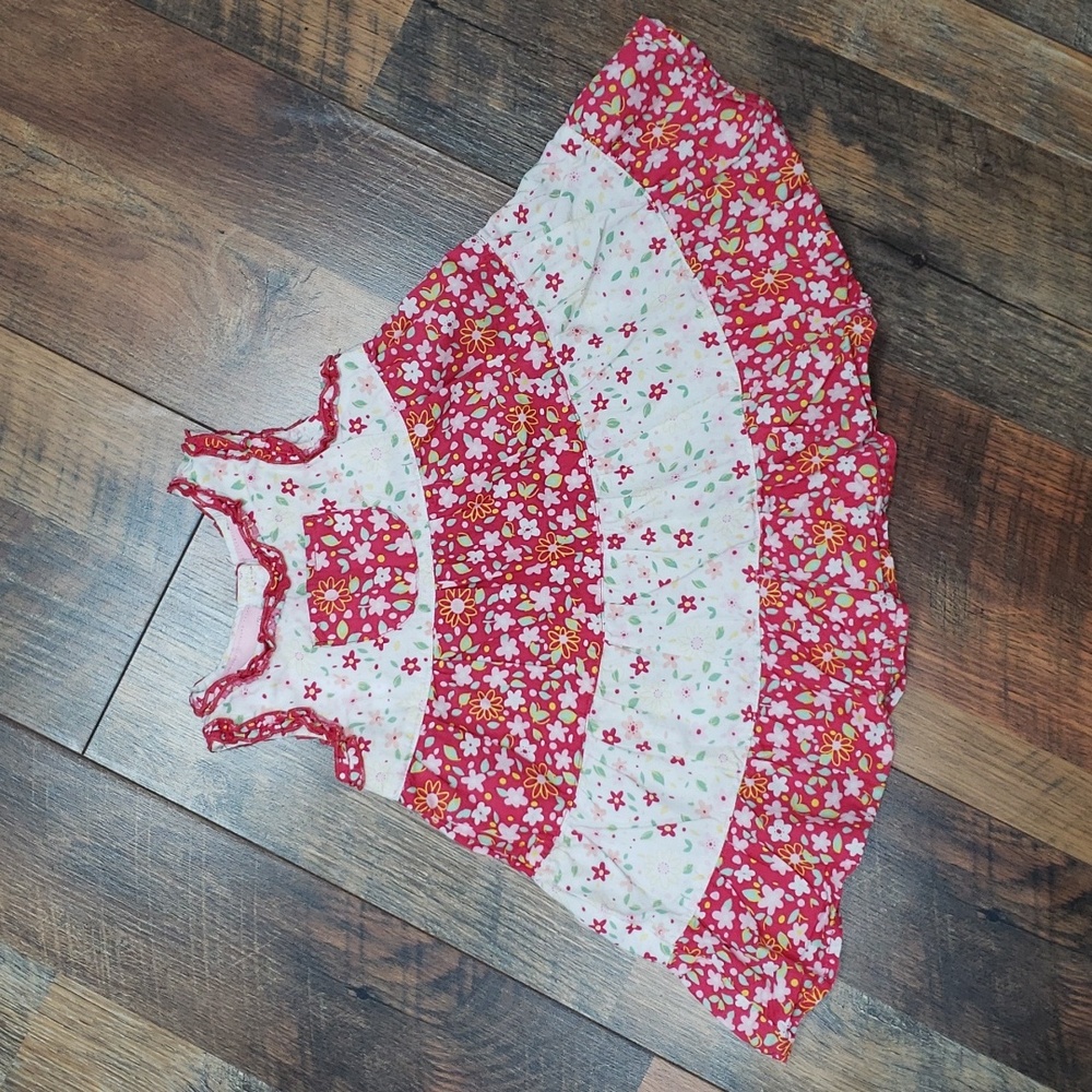 Sweet Heart Sleeveless Pink and White Floral Tiered Ruffle Dress, Size 12 Months